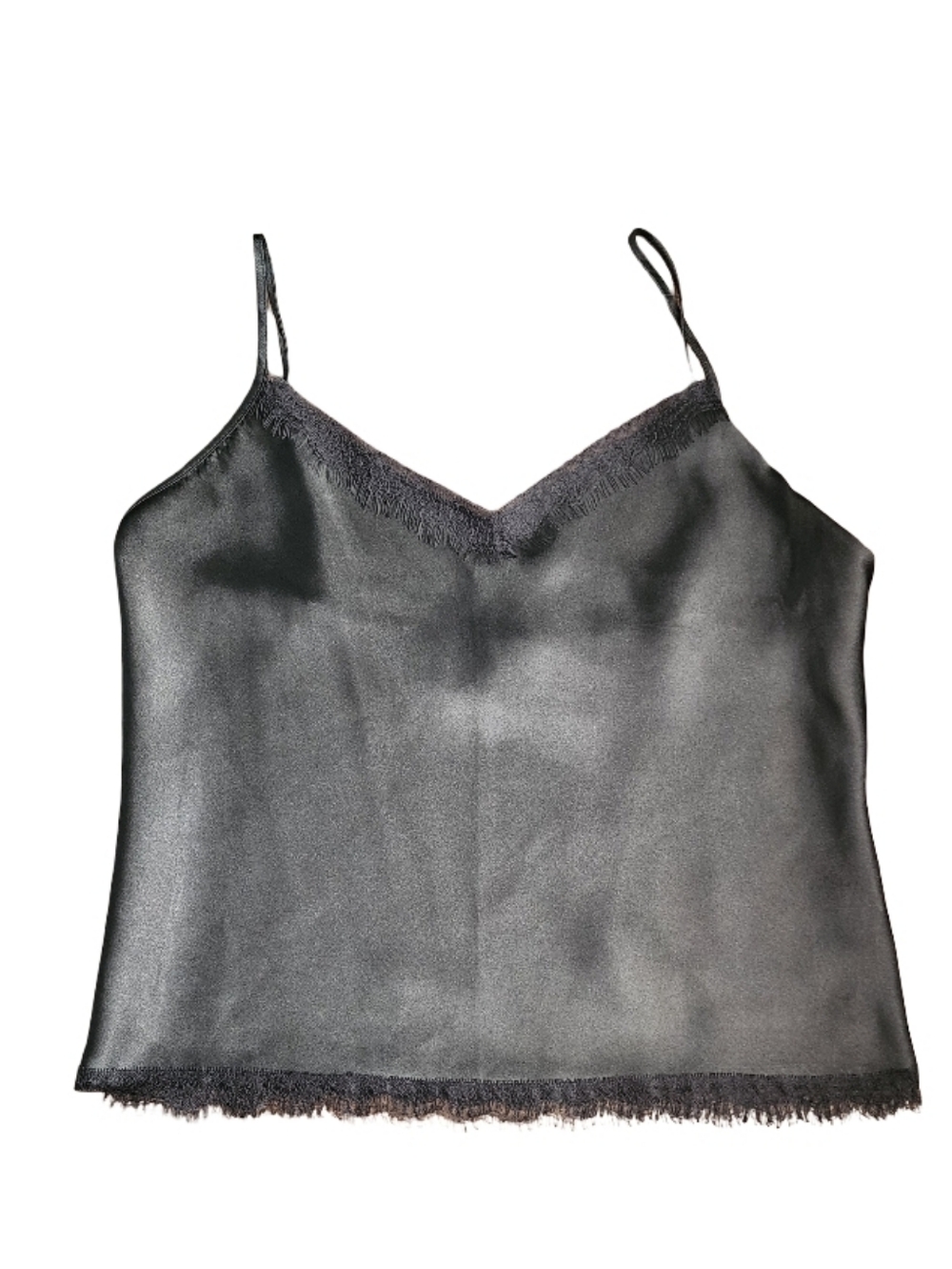 Nicole Miller‎ New York Black Satin Lace Trim Cami Tank XL